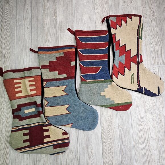 Set Of 4‎ Large Kilim Christmas Stockings Native American Aztec Four Lot - Picture 4 of 13